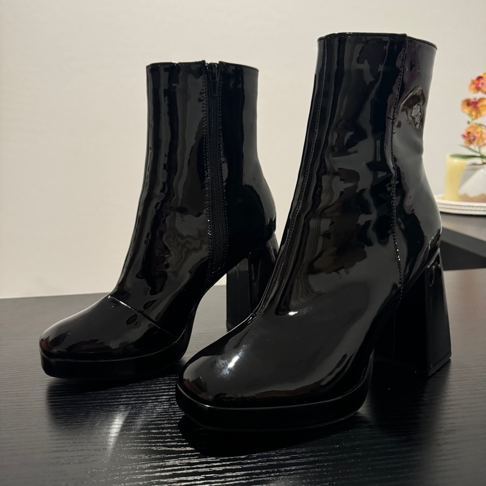 Black Heeled Boots with Platform Sole